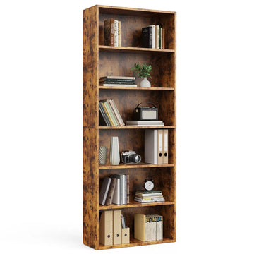 Musment Industrial 5 -6 Shelf Bookcase - Large 53-63 Inch Tall Floor Standing Open Bookshelf for Home Office, Living Room, and Bedroom Storage