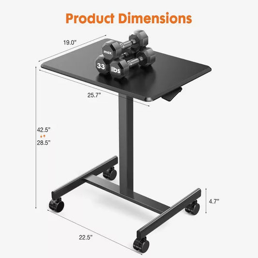 Musment Small Mobile Standing Desk, Portable Rolling Laptop Cart with Adjustable Height and Wheels, Computer Table for Home Office