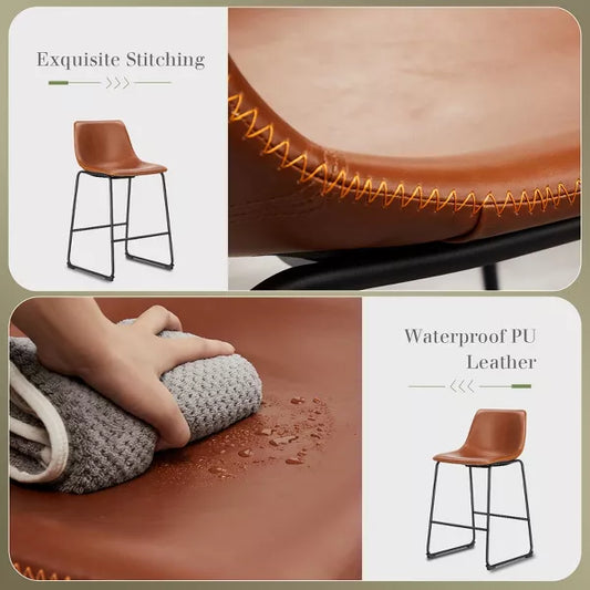 Musment Armless Industrial Faux Leather Barstools with Metal Legs and Footrest, Dining Chairs for Home Office Kitchen Island
