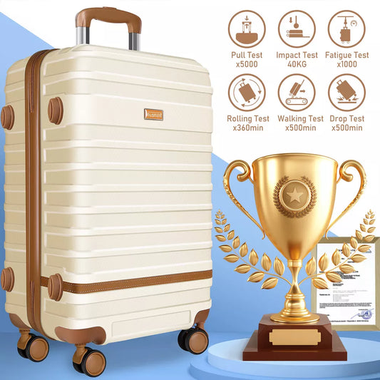 Musment 12" 3 Piece Hardside Spinner Lightweight Luggage Set, Ivory White