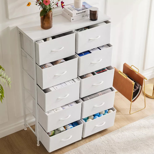 Tall Dresser Fabric Storage Tower ,Wooden Top for Kid Room, Closet, Entryway, Nursery