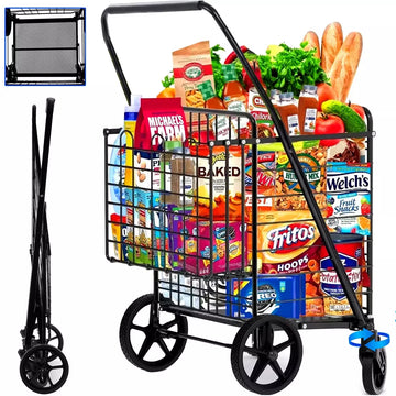 Musment Foldable Shopping Cart, Folding Grocery Cart with Encrypted Mesh Bottom, 360° Swivel Wheels Lightweight Trolley for Halloween, Shopping