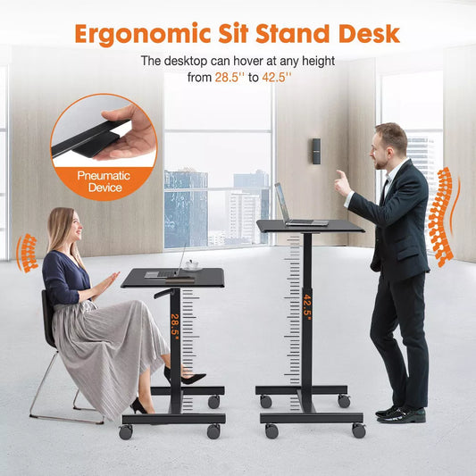 Musment Height Adjustable Rolling Laptop Desk with Wheels | 25.7" x 19" | Sit Stand Mobile Workstation Cart