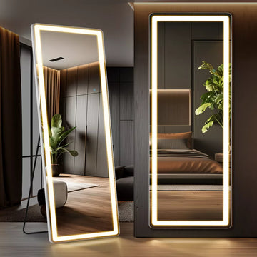 Musment 3 Color Lighting Mirror with LED Lights, Lighted Floor Standing Mirror with Stand, Wall Mounted Hanging