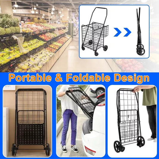 Musment Foldable Shopping Cart, Folding Grocery Cart with Encrypted Mesh Bottom, 360° Swivel Wheels Lightweight Trolley for Halloween, Shopping