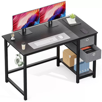 Computer Desk with Drawers Home Office Desk Writing Desk Work Desk PC Table Study Desk with 2-Tier Drawers Storage Shelf Side Hook
