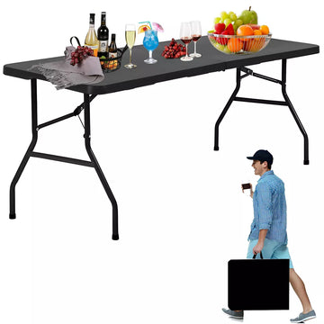 Musment 6FT Picnic Table Folding Table Camping Table Plastic Table Fold Up Table Lock for Party Event,Black