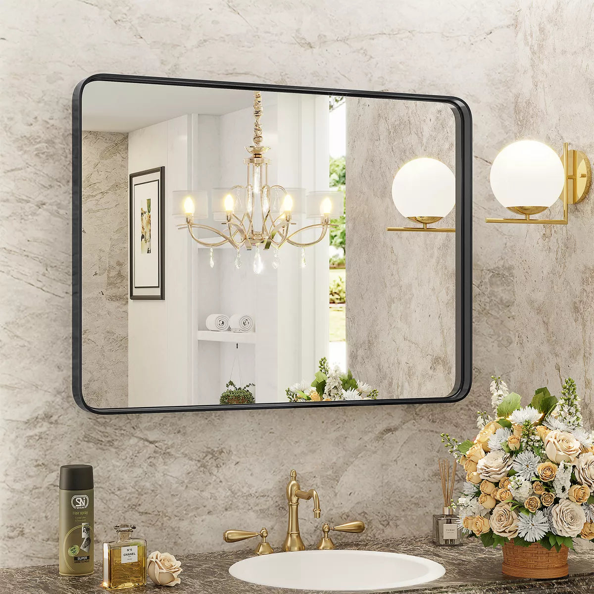 Musment Bathroom Mirror Vanity Mirror for Wall,Aluminum Alloy Framed Wall Mirror Farmhouse,Anti-Rust,Tempered Glass