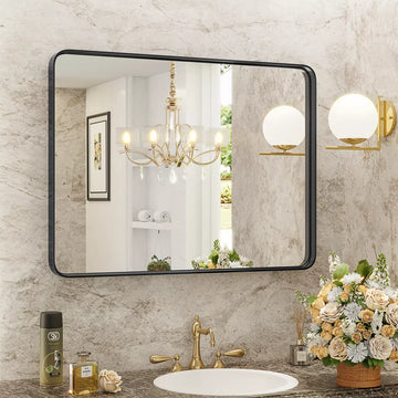 Musment Bathroom Mirror Vanity Mirror for Wall,Aluminum Alloy Framed Wall Mirror Farmhouse,Anti-Rust,Tempered Glass
