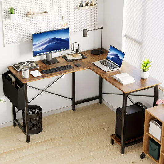 Musment L Shaped Computer Desk - Gaming Corner 50 Inch Office Writing PC Wooden Table with CPU Storage Shelf & Side Bag