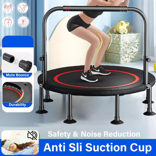 40" Foldable Mini Fitness Trampoline, Fitness Rebounder with Adjustable Foam Handle, Exercise Trampoline for Adults/kids, Max Load 450lbs