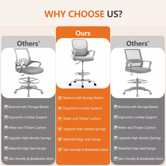 Tall Office Chair for Standing Desk with Adjustable Foot Ring,Counter Height Office Chairs