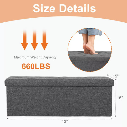 Musment Storage Ottoman with Thicker Foam Padded Seat, Folding Foot Rest for Living Room End of Bed Bench