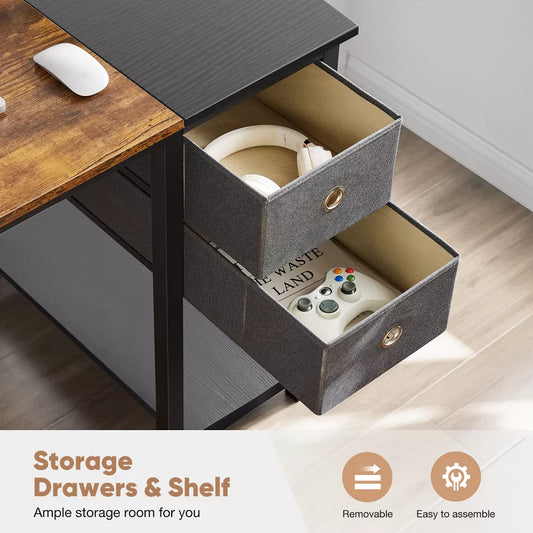Computer Desk with Drawers Home Office Desk Writing Desk Work Desk PC Table Study Desk with 2-Tier Drawers Storage Shelf Side Hook