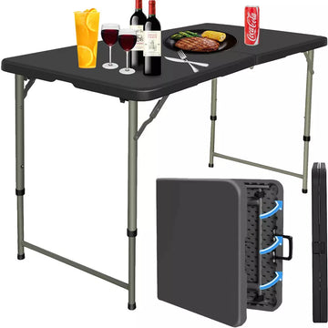 Musment 4ft Plastic Folding Table, Adjustable Height Indoor Outdoor Heavy Duty Portable with Handle, Lock for Picnic