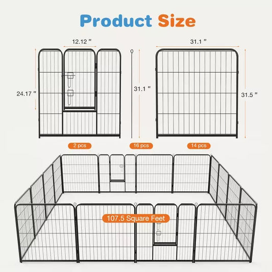 Musment Dog Playpen Indoor Fence 16Panel 40" Height Metal Exercise Pen with Door Small Puppy/Medium/Large Dogs Animal Pet for Outdoor, Garden, Yard