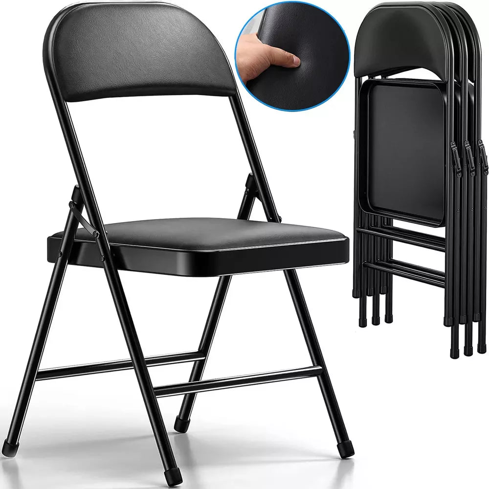Musment Folding Chair with Vinyl Padded Seats ,Portable Dining Chairs (4 Pack), Black