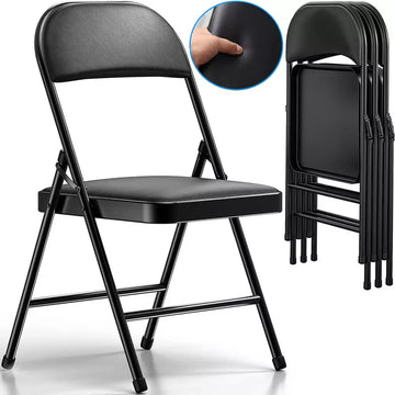 Musment Folding Chair with Vinyl Padded Seats ,Portable Dining Chairs (4 Pack), Black