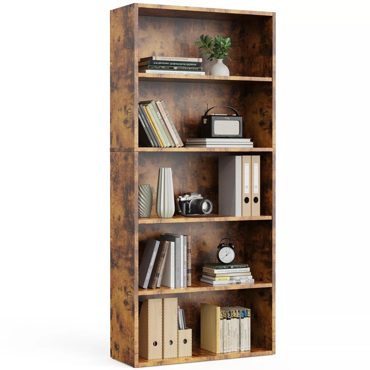 Musment Industrial 5 -6 Shelf Bookcase - Large 53-63 Inch Tall Floor Standing Open Bookshelf for Home Office, Living Room, and Bedroom Storage