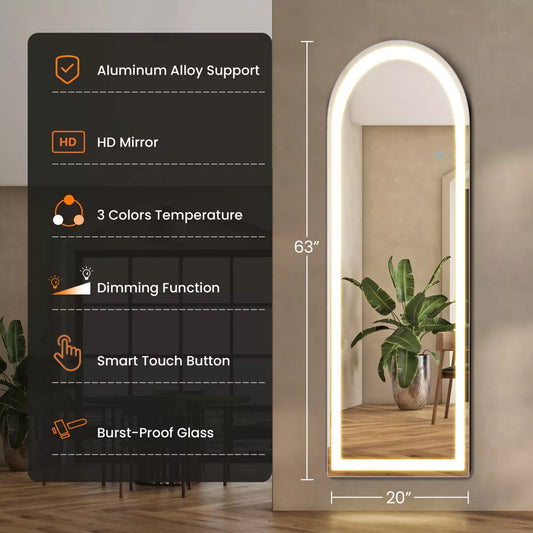 Musment 3 Color Lighting Mirror with LED Lights, Lighted Floor Standing Mirror with Stand, Wall Mounted Hanging