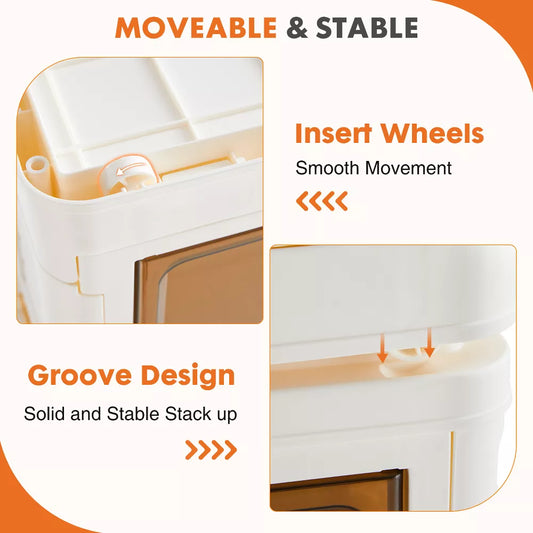 Musment Stackable Plastic Storage Bins with Lids - Foldable Storage Boxes with Doors & Wheels, Portable and Lockable Organizer Boxes for Living Room