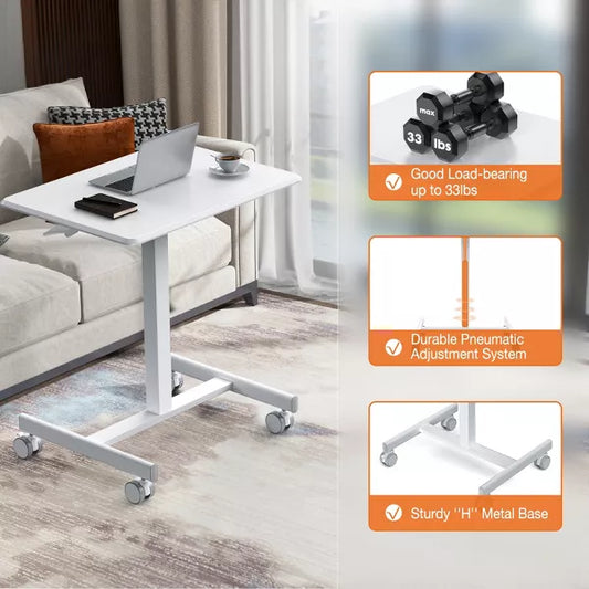 Musment Small Mobile Standing Desk, Portable Rolling Laptop Cart with Adjustable Height and Wheels, Computer Table for Home Office