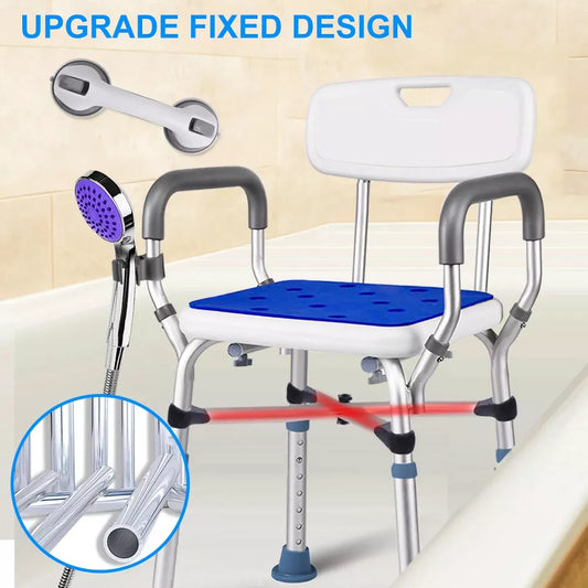 Musment Shower Chair, Shower Stool with Shower Grab Bar for Bathtub , Adjustable Shower Seat, White