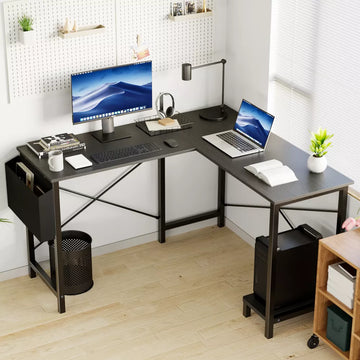 Musment L Shaped Computer Desk - Gaming Corner 50 Inch Office Writing PC Wooden Table with CPU Storage Shelf & Side Bag