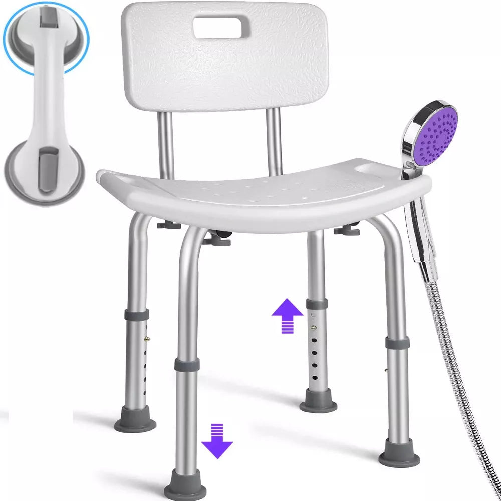 Musment Shower Chair with Shower Head Holder and Shower Grab Bar, Shower Stool for Bathtub , White