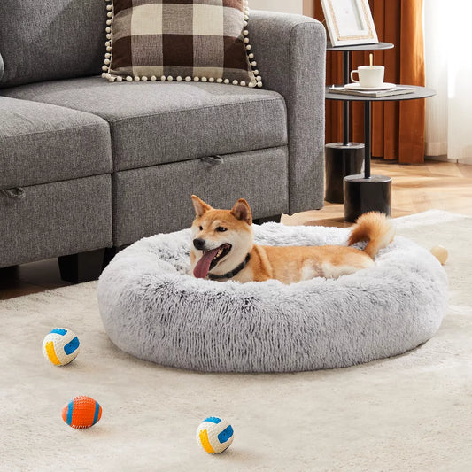 Musment Anti-Slip Round Fluffy Plush Faux Fur Cat Bed, Fits up to 25 lbs Pets