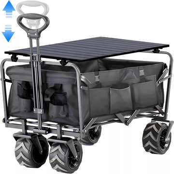 Musment Heavy Duty Collapsible Foldable Wagon Cart with Aluminum Table Plate, 350lbs
