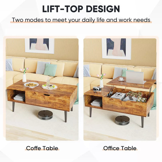 Musment Lift Tabletop Coffee Tables for Living Room with Storage Shelf and Hidden Compartment