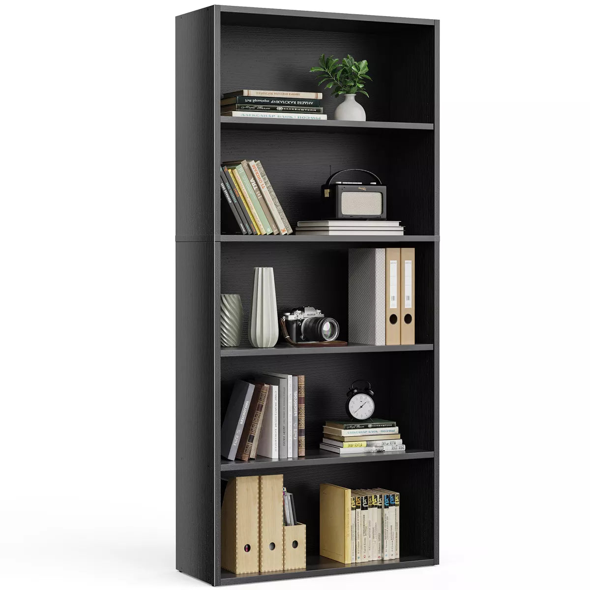 Musment Industrial 5 -6 Shelf Bookcase - Large 53-63 Inch Tall Floor Standing Open Bookshelf for Home Office, Living Room, and Bedroom Storage