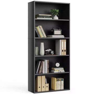 Musment Industrial 5 -6 Shelf Bookcase - Large 53-63 Inch Tall Floor Standing Open Bookshelf for Home Office, Living Room, and Bedroom Storage