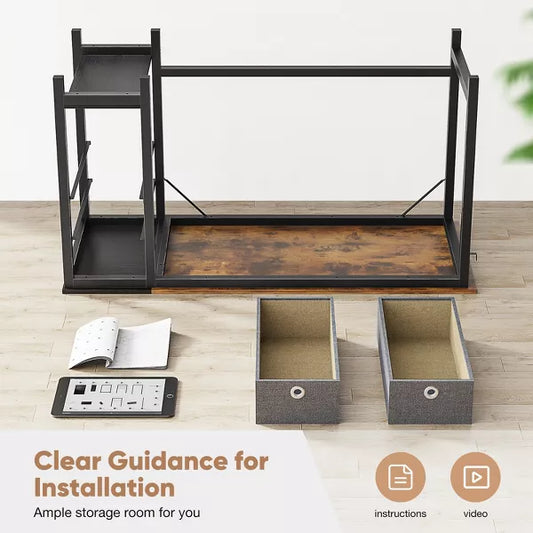 Computer Desk with Drawers Home Office Desk Writing Desk Work Desk PC Table Study Desk with 2-Tier Drawers Storage Shelf Side Hook