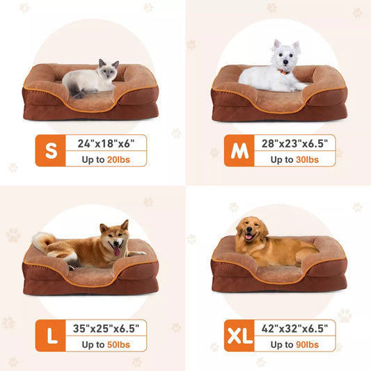 Memory Foam Pet Bed for Small Dogs & Cats with Washable Removable Cover Non-Slip Base Waterproof Liner