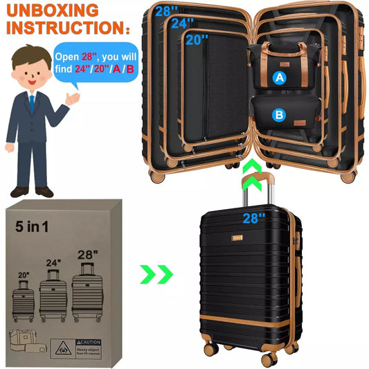 Musment 5 Piece Luggage Sets and Travel Duffel Bag, ABS Hardshell Hardside Checked Luggage with TSA Lock