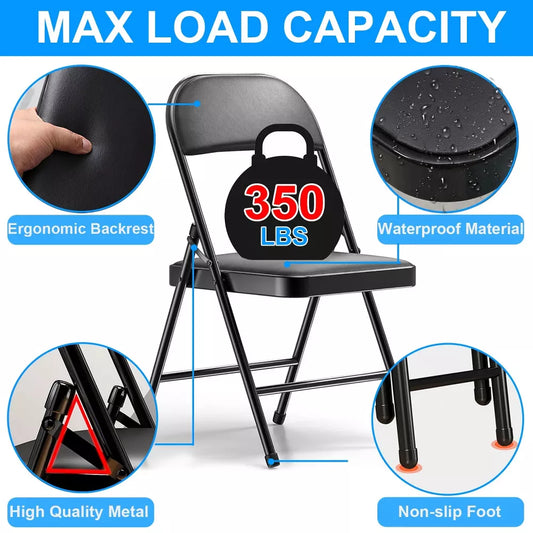 Musment Folding Chair with Vinyl Padded Seats ,Portable Dining Chairs (4 Pack), Black