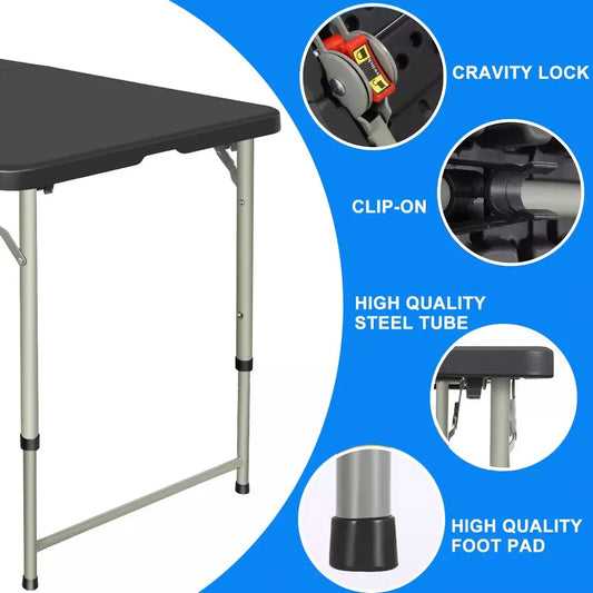 Musment 4ft Folding Table Adjustable Height Folding Table for Indoor and Outdoor