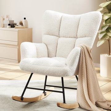 Musment Teddy Upholstered Glider Rocker with High Backrest, Reading Chair Modern Rocking Accent Chairs Glider Recliner for Living Room