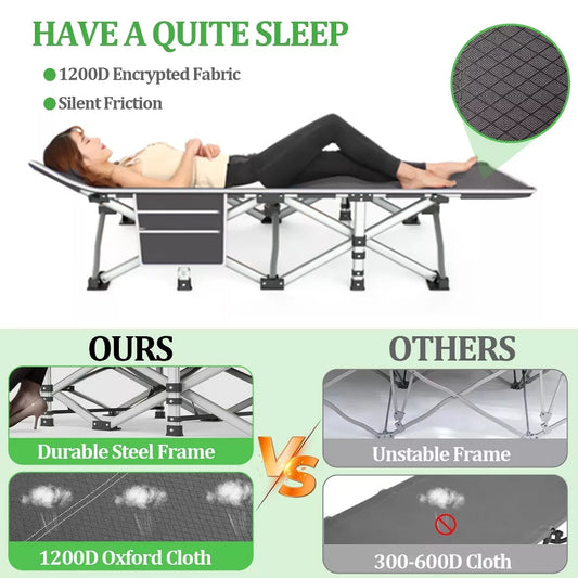 Musment Folding Bed Cot with Pillow, 3.3 Inch 2 Sided Mattress, 75"* 28" Folding Sleeping Cot Guest Bed, Folding Camping Cots with Carry Bag