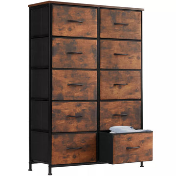 Tall Dresser Fabric Storage Tower ,Wooden Top for Kid Room, Closet, Entryway, Nursery