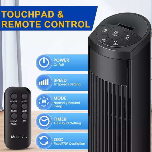Tower Fan, Standing Floor Fans with Remote, 3-Speed, 15H Timer, LED Display, Oscillating Portable Tower Fans for Home, Bedroom & Office