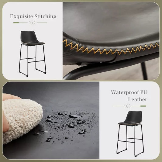 Musment Armless Industrial Faux Leather Barstools with Metal Legs and Footrest, Dining Chairs for Home Office Kitchen Island