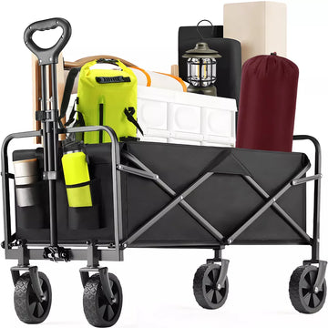 Collapsible Folding Wagon Cart, Camping & Shopping, Heavy Duty Utility Wagon with All-Terrain Wheels