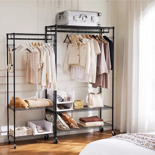 Musment Adjustable Mobile Hanger Iron Storage Hanger Rack Hanging Multi-functional Bedroom Clothes Rack