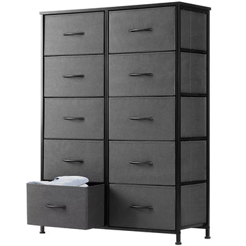 Tall Dresser Fabric Storage Tower ,Wooden Top for Kid Room, Closet, Entryway, Nursery