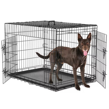 Musment Dog Crate with Double Doors - Enhanced Metal Foldable Pet Cage with Divider Panel & Removable Tray, Portable Extra Large Kennel for Black