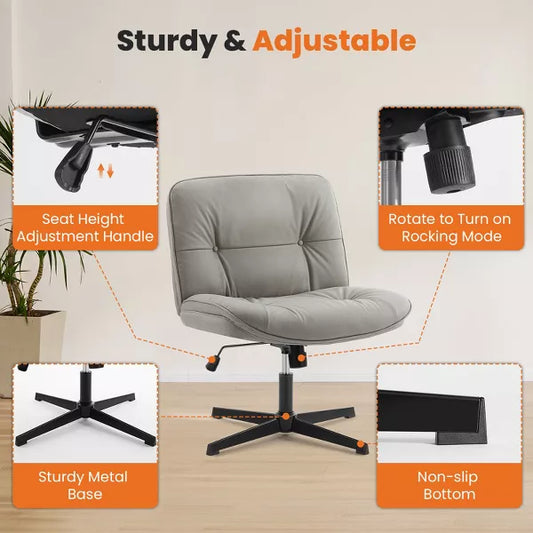 Musment Criss Cross Legged Chair, Armless Office Desk Wide Seat No Wheels, Swivel Height Adjustable Comfy