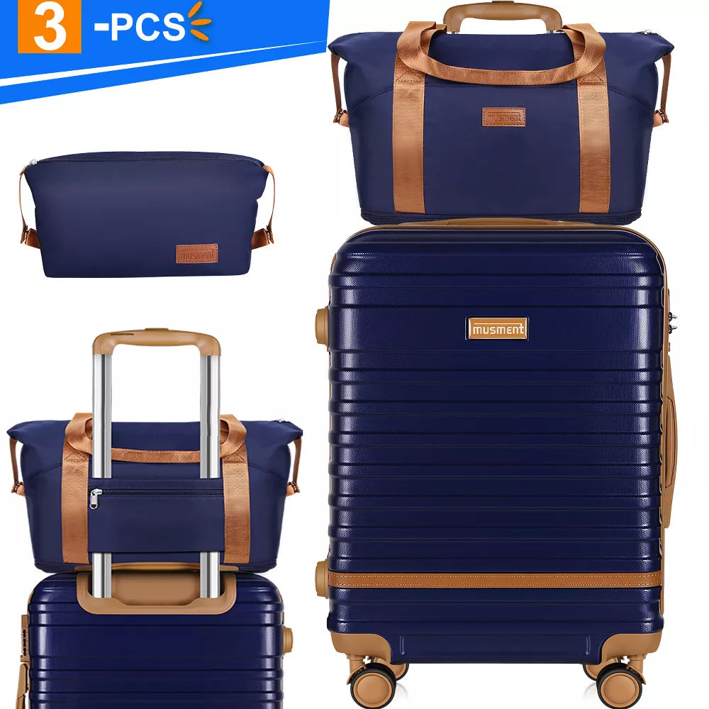 Musment 20 Inch Expandable Carry-on Suitcase Set 3 Piece Carry On Hardside Luggage with TSA Lock Spinner Wheels
